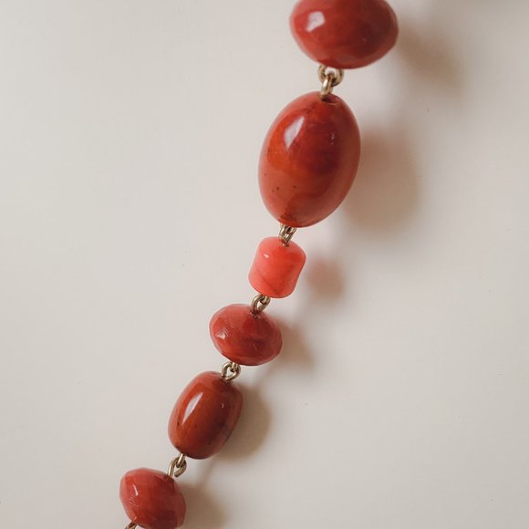 Avon Chunky Faux Stone Orange Beaded Chain Funky Bright Geometric Necklace - Picture 8 of 12